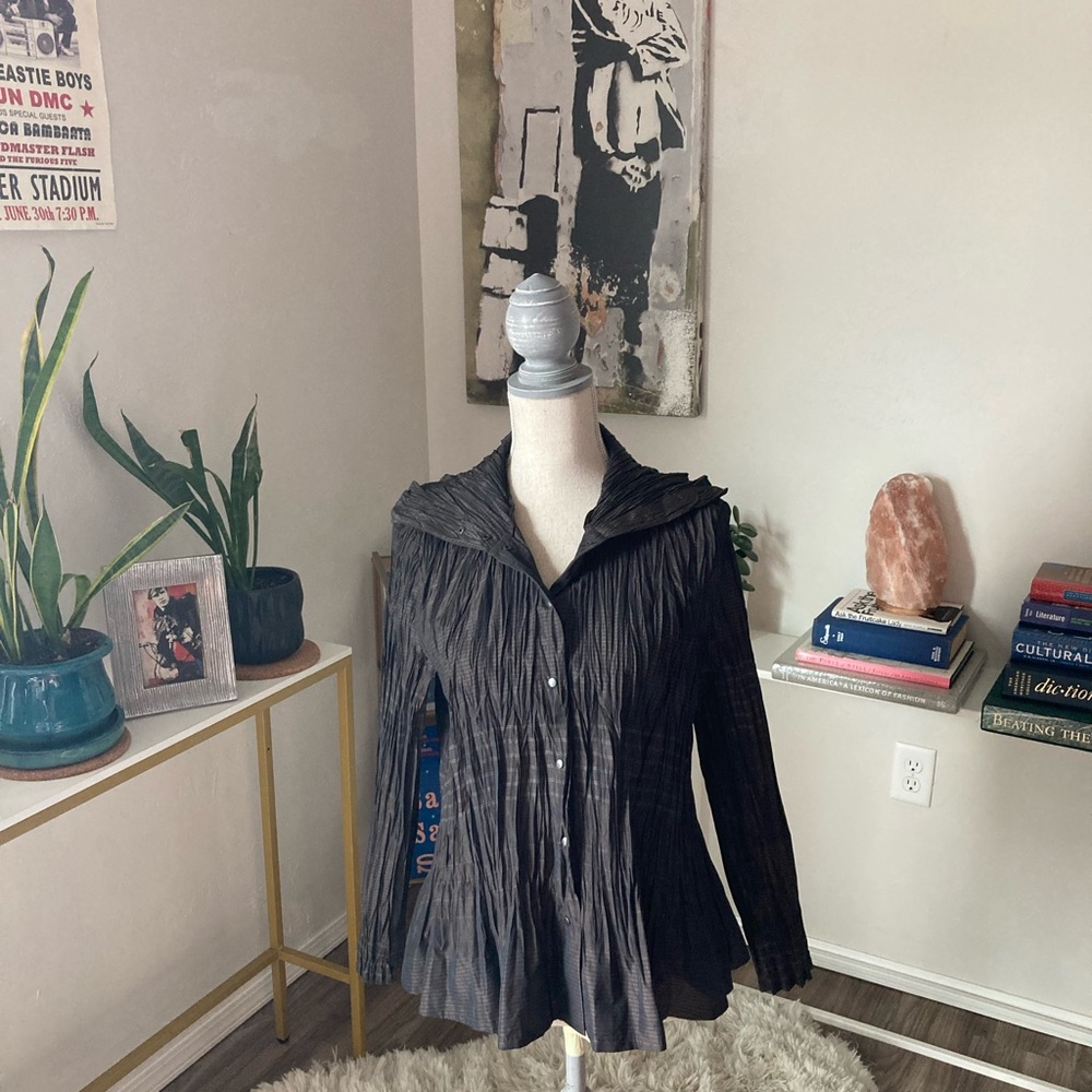Women's Dark Brown Striped Crinkled Blouse